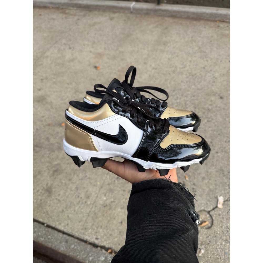 Nike Air Jordan 1 Low MCS Baseball Cleats Gold Black HF6885-701 Kids 4.5Y
